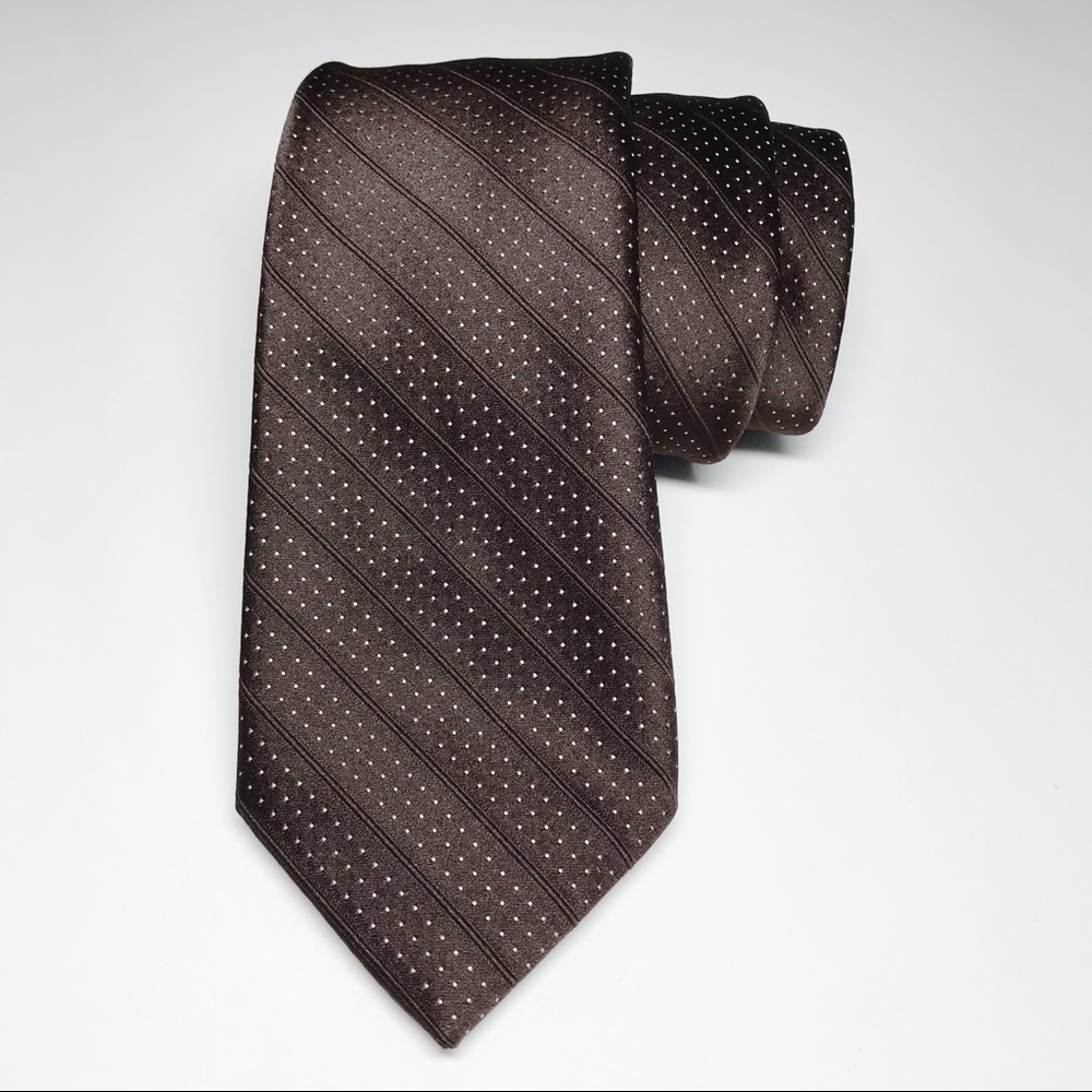 Necktie Don Loper Beverly Hills Brown Cream Micro Pin Dot